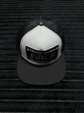 Chrome Hearts Black and White Trucker Hat with Logo Patch